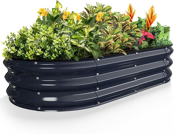 Kesfitt Raised Garden Bed, Oval Open-Bottom Design, 12-Inch Deep by Kesfitt