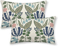 Navy Blue Boho Pillow Covers 12x20 Inch 2 Pcs Sage Green Floral Decor Throw by DAFENA