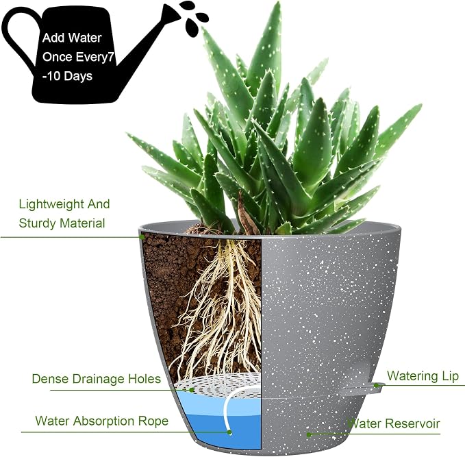12 Inch Large Self Watering Pots, Flower Pots - Image 3