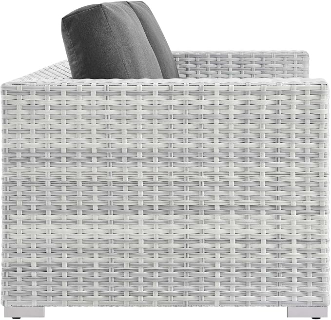 Modway Convene Wicker Rattan Outdoor Patio Loveseat in Light Gray Charcoal - Image 3