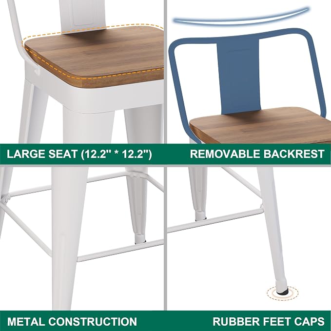 WENTMENT Metal Bar Stools Set of 2 Counter Height Barstools - Image 6
