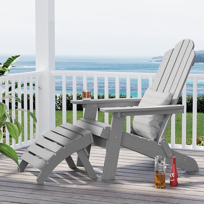 MXIMU Folding Adirondack Ottoman Set of 4: HIPS Plastic Outdoor Footrest Easy - Image 5