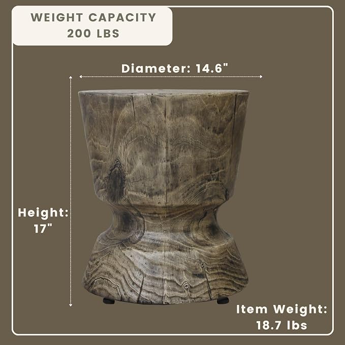 Afterglow Terrafab Material Round Side Table, Natural Wood Look Decorative - Image 3