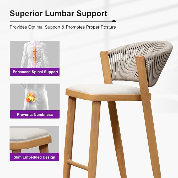 PURPLE LEAF Bar Stool Set of 2 Outdoor Bar Chairs Rattan Bar Height Stools Hold - Image 6