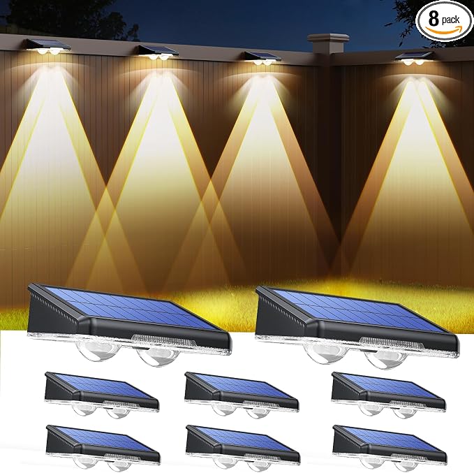 TECKNET Solar Fence Lights Outdoor 8 Pack, 3 Modes 3500K/4500K/6500K, IP66 by Tecknet