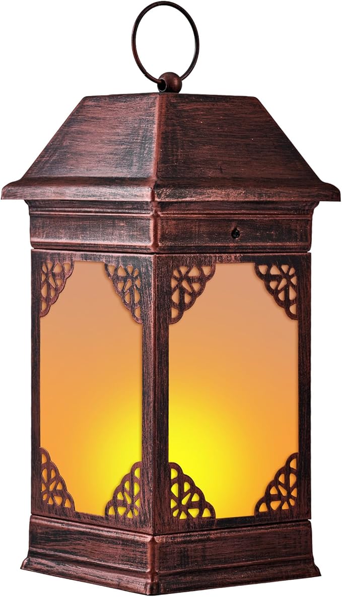 15.5" Solar Lanterns Outdoor Waterproof, Glass Flickering Flame Solar Lantern by anyperfect