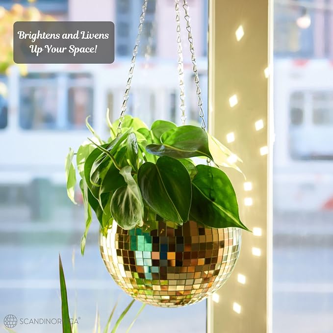 SCANDINORDICA Disco Ball Planter – Disco Ball Plant Hanger, Mirror Disco Planter - Image 4