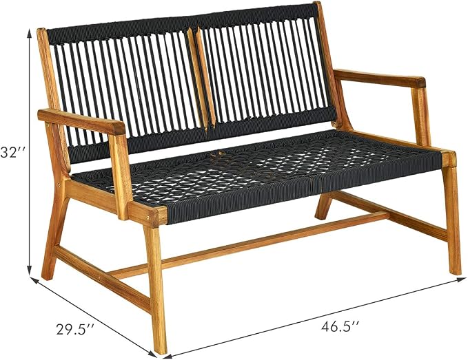 Tangkula 2-Person Patio Acacia Wood Bench Loveseat Chair, Outdoor Patio Bench - Image 3