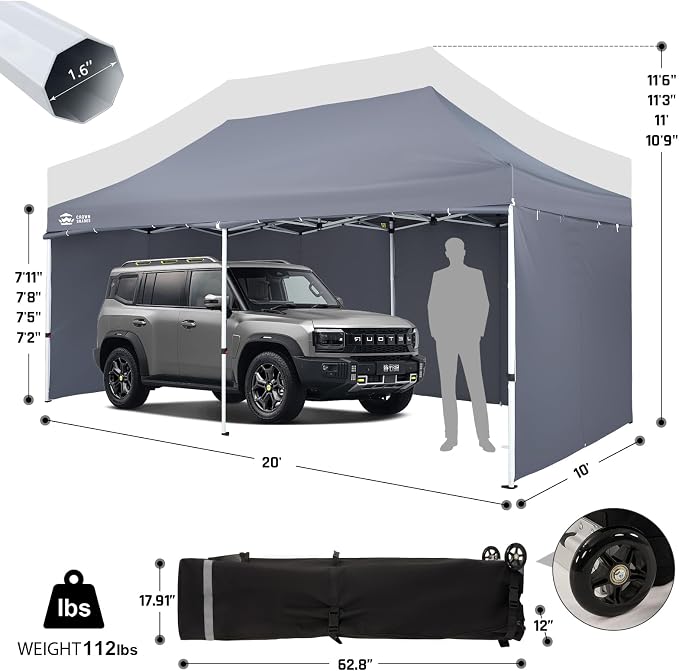 CROWN SHADES 10x20 Pop Up Canopy Tent, Thicken Frame Commercial Heavy Duty Tent - Image 2