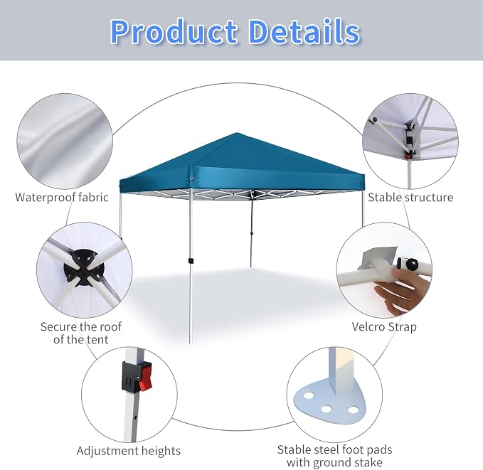 Pop Up Canopy 8X8 FT, Portable Sun Instant Shelter w/Backpack Bag, Waterproof - Image 3