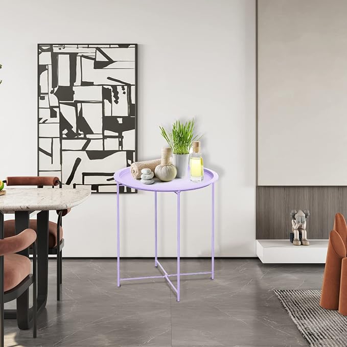 Garden 4 you End Table Metal Side Table Purple Round Folding Tray Cyan Sofa - Image 9