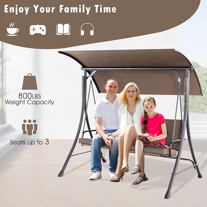 Tangkula 3 Person Porch Swing, Outdoor Swing - Image 5