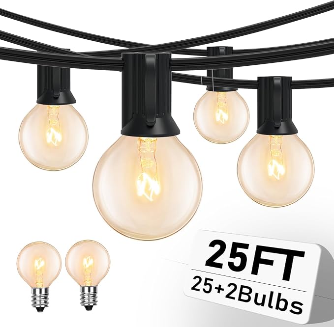 25FT String Lights, G40 Outdoor String Lights Edison Light Bulbs Clear Globe by Romasaty