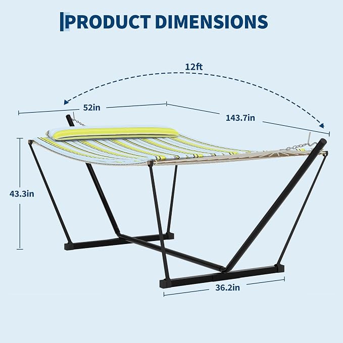 Double Hammock with Heavy-Duty Steel Stand, 2 Person Portable Hammock, 450LBS - Image 2