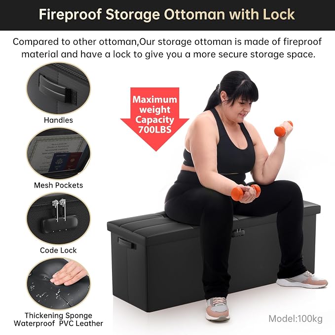 ENGPOW Storage Ottoman, Fireproof Folding Bench - Image 4