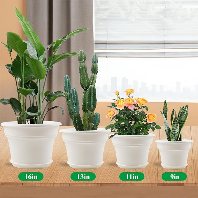 16 inch Plastic-Flower-Pot-for-Indoor-Plants, 4 Pack Large Outdoor Planter Pot - Image 2