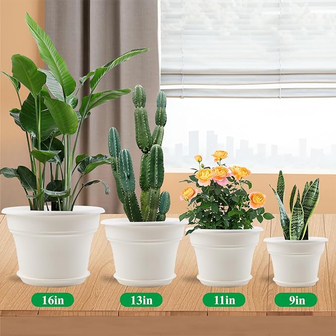 11 Inch Plastic-Flower-Pot-for-Indoor-Plants, 4 Pack Large Outdoor Planter Pot - Image 2