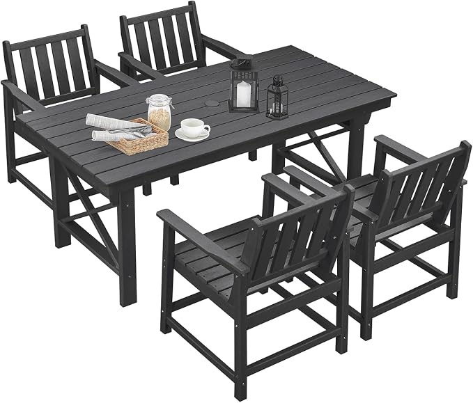 5-Piece HDPE Patio Dining Set, Outdoor Table and Chairs by SeeHill