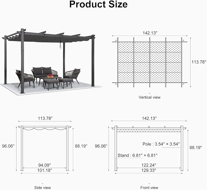 PURPLE LEAF 10' X 12' Outdoor Retractable Pergola - Image 7