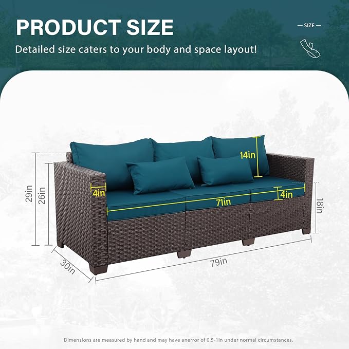 Outdoor Couch 3 Seater Sofa Outdoor Furniture Deep Seat High Backrest Patio - Image 2