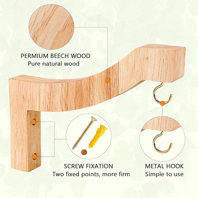 7-Inch Wooden 7-Shaped Wall Hook Plant Hanger – Ideal - Image 3