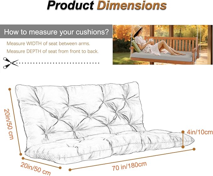 2-3 Seat Swing Replacement Cushion, Outdoor Bench Cushions - Image 5