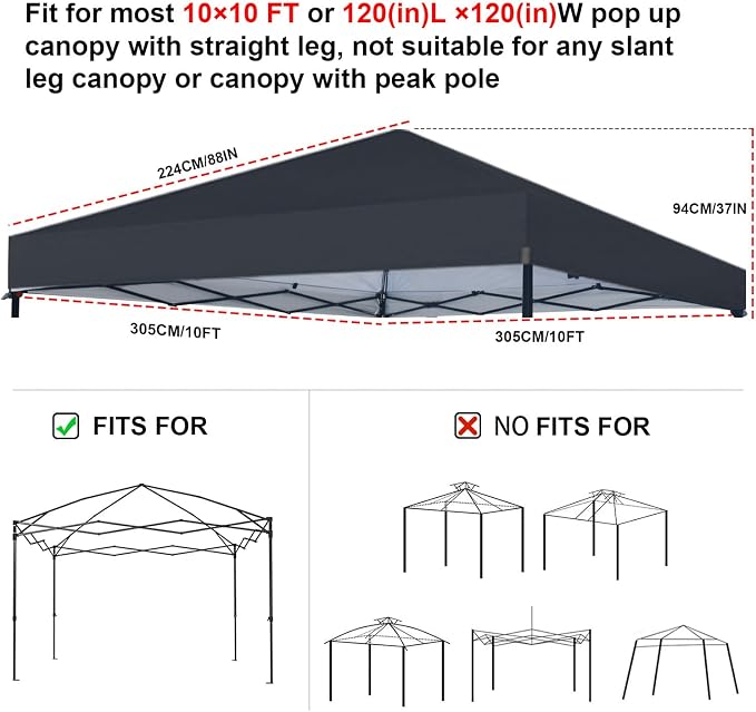 Joramoy 10×10 Canopy Replacement Top Only, Waterproof Pop Up Canopy Tent Top - Image 2