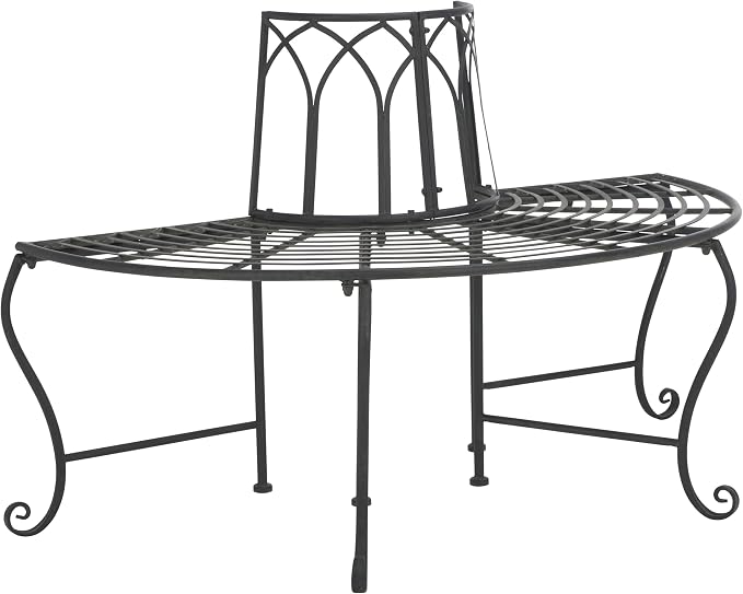 SAFAVIEH Outdoor Collection Abia Victorian Antique Black Semicircle Tree Bench - Image 4