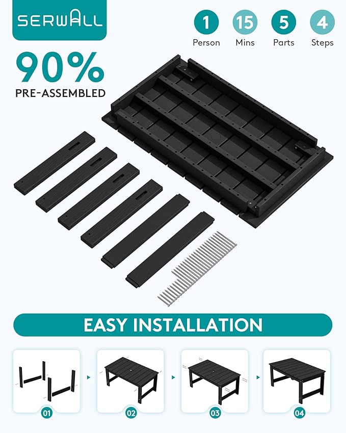 SERWALL Outdoor Coffee Table, HDPE Patio Coffee Table - Image 4