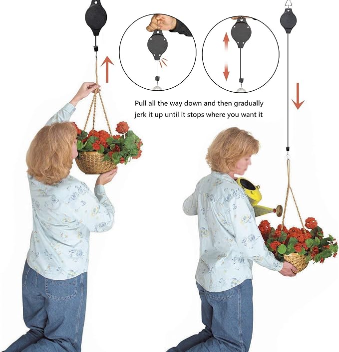 4 Pack Plant Hook Pulley, Retractable Plant Hanger Easy Reach Hanging Flower - Image 9