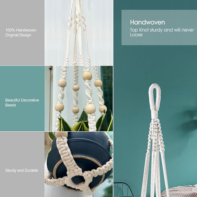 RIFNY Macrame Plant Hanger Indoor, 35 Inch Hanging Plant Holder - Image 4