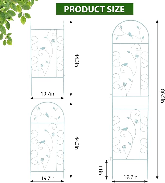 Metal Garden Trellis for Climbing Plants, 2 Pack 86.5" x 19.7" Green Plant - Image 3