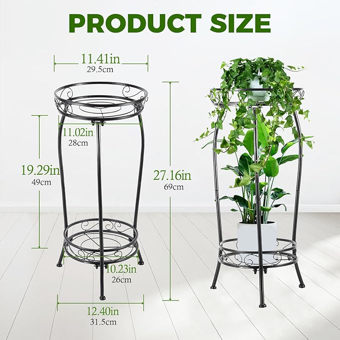 Plant Stand Indoor Outdoor 2 Tier 27" Tall Metal Potted Holder Rack Flower Pot - Image 2