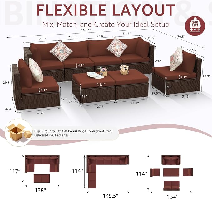 NICESOUL 29.3'' High Back Wicker Patio Furniture Set - Image 4