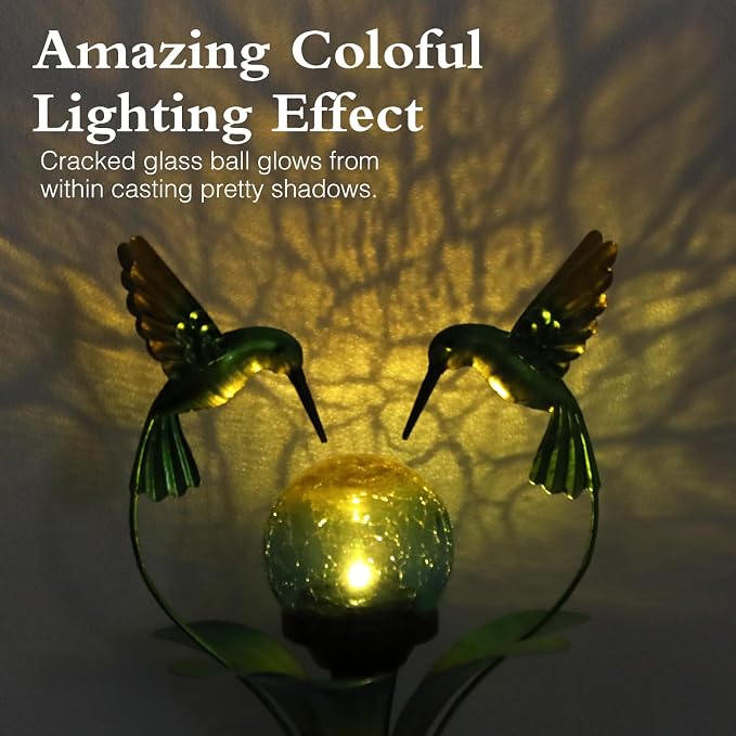 Solar Lights Outdoor Metal Garden Stake Waterproof Crackle Glass Globe Garden - Image 9