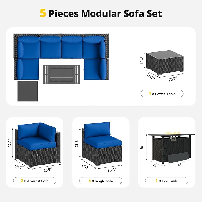 Aoxun Patio Furniture Set with Fire Pit Table, 8 Piece Outdoor Sectional Sofas - Image 6