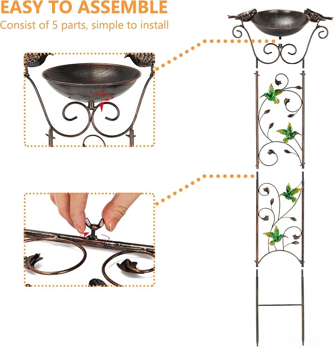 LEWIS&WAYNE Garden Trellis Bird Bath Outdoor, 40 Inch Antique Iron Garden Plant - Image 4