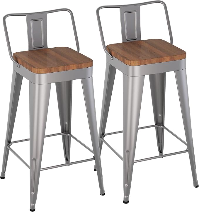 Bar Stools Set of 2 Metal Bar Stool Counter Height Bar Stools 26" Sliver Modern by POINTANT