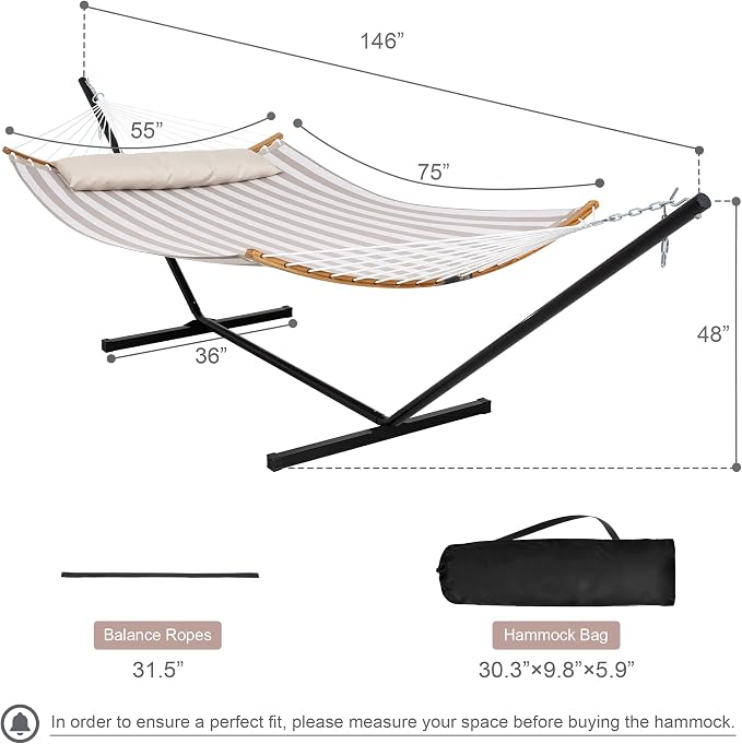 Double Hammock with Stand for Outside, Quick Dry Hammock with Curved Spreader - Image 6
