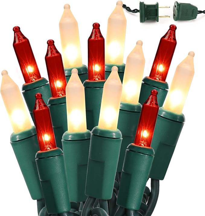 BrizLabs 300 Counts Red & White Christmas Lights, 69.6ft Mini Lights Connectable by BrizLabs