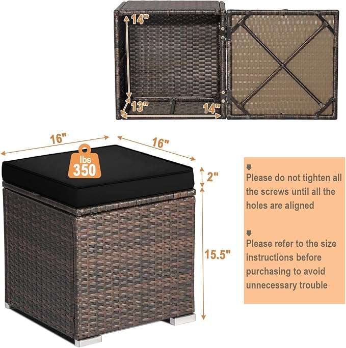 RELAX4LIFE Wicker Outdoor Storage Ottoman, 2-Piece Rattan Footstool w/Removable - Image 3