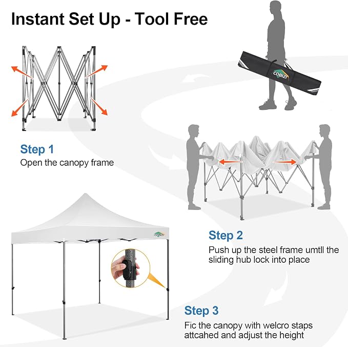 COBIZI 10x10 Pop Up Canopy Tent 10x10 Easy up Canopy, Heavy Duty Outdoor Canopy - Image 3