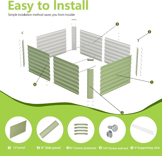 4x2x2FT Galvanized Raised Garden Bed, Galvanized Planter Boxes Outdoor - Image 3