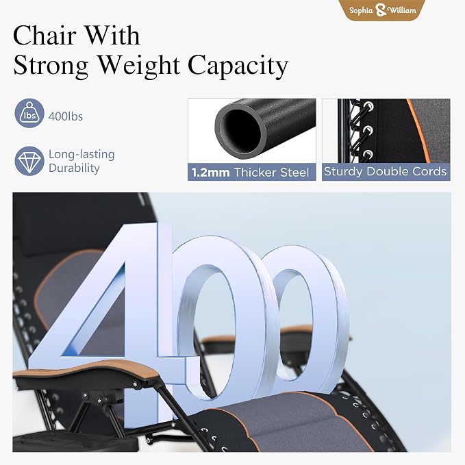 Sophia & William Oversized XXL Zero Gravity Chair Set of 2, Outdoor Recliner - Image 4