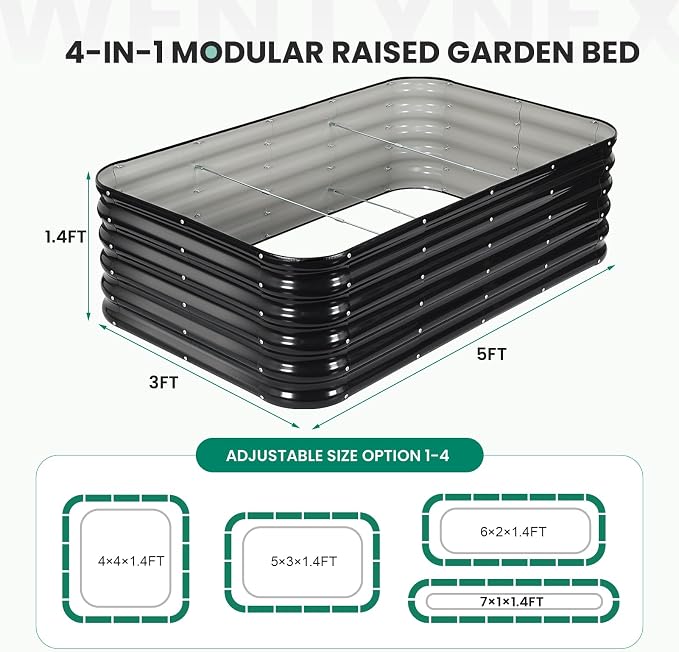 5×3×1.4FT Galvanized Raised Garden Bed Outdoor, Metal Raised Garden Bed Kit - Image 2