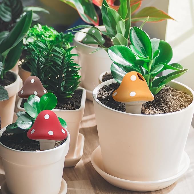 4PCS Terracotta Self Watering Spikes, Mushroom Shaped Self Watering Globes - Image 4
