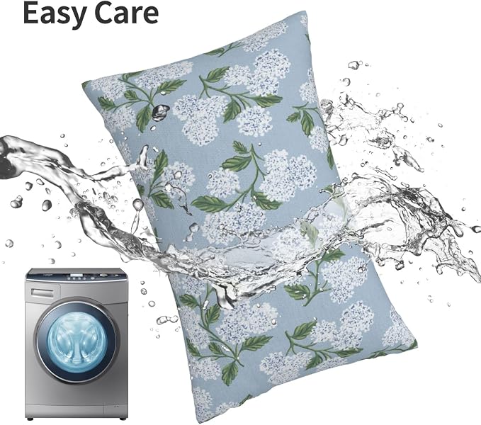 Light Blue Pillow Covers 12x20 Inch 2 Pcs Blue Green Hydrangea Flower Decor - Image 5