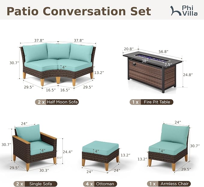 PHI VILLA Half-Moon Patio Furniture Set - Image 2