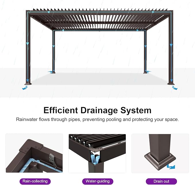 PURPLE LEAF 11' x 15' Louvered Pergola Outdoor Adjustable Louvre Shade Modern - Image 3