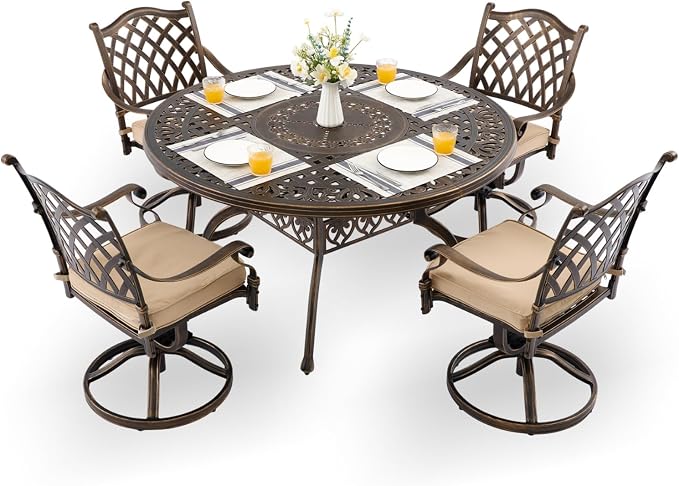 5-Piece Cast Aluminum Patio Furniture, Patio Dining Set by Unknown